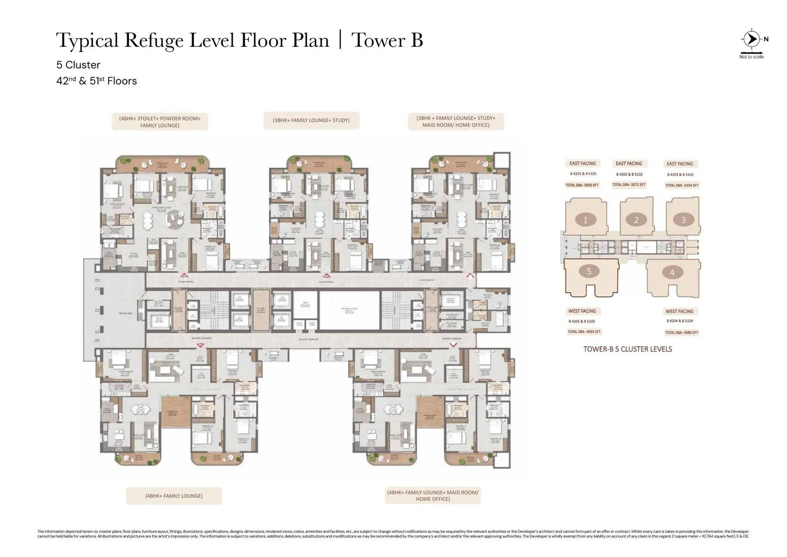 Tower B five-cluster sky duplex lower-level floor plan