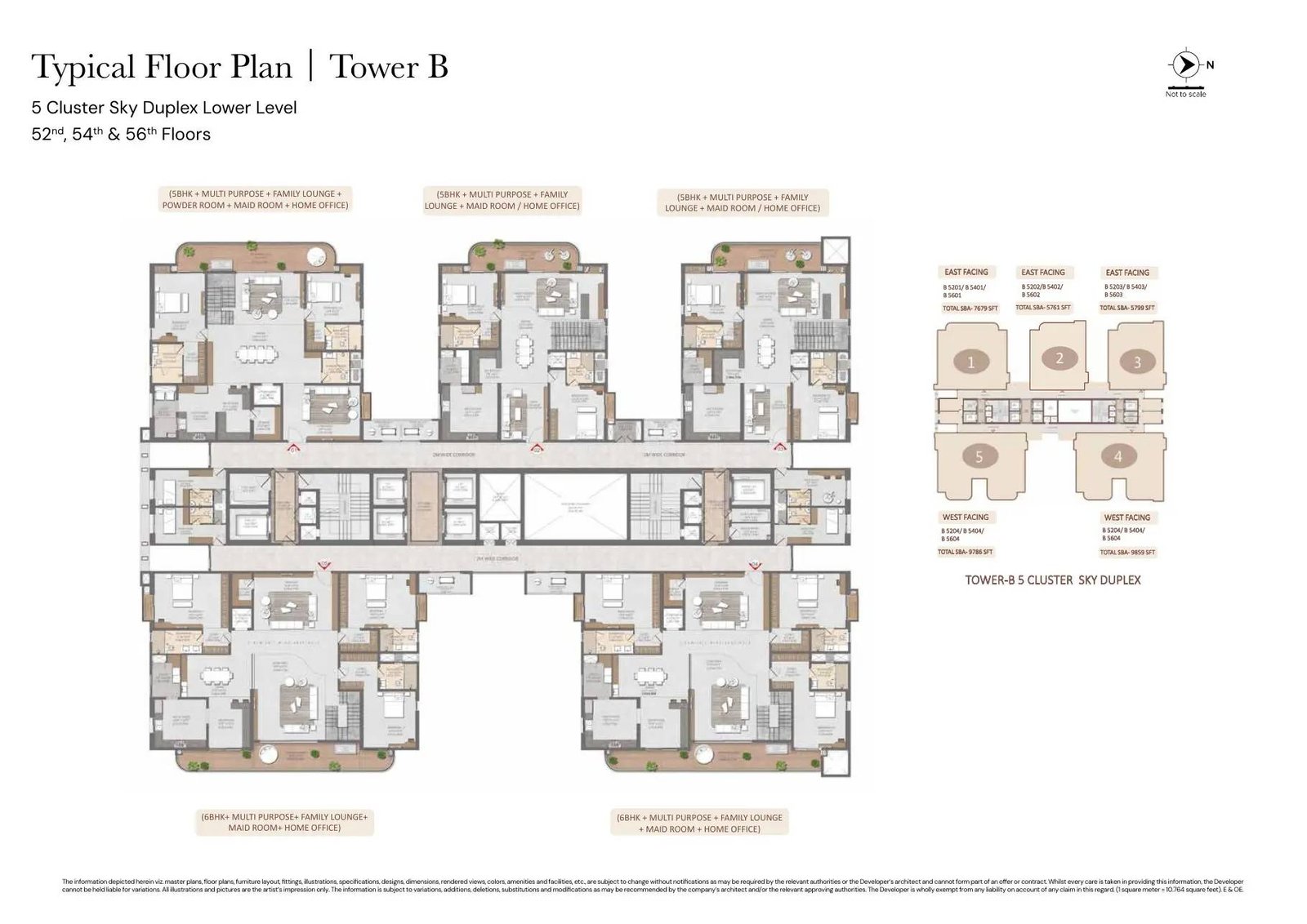 Typical five-home cluster floor plan for Tower B