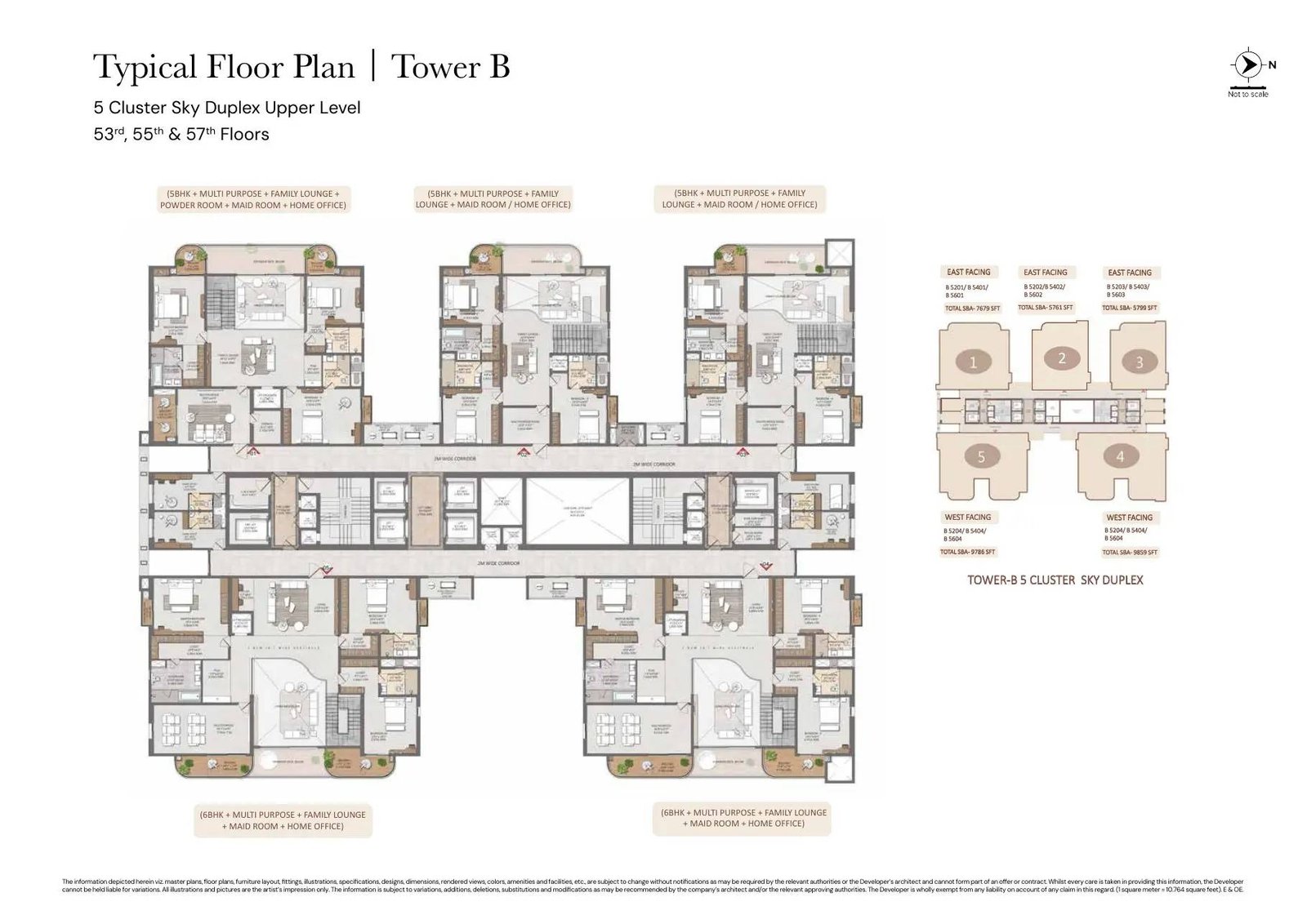Tower B five-cluster sky duplex upper-level floor plan