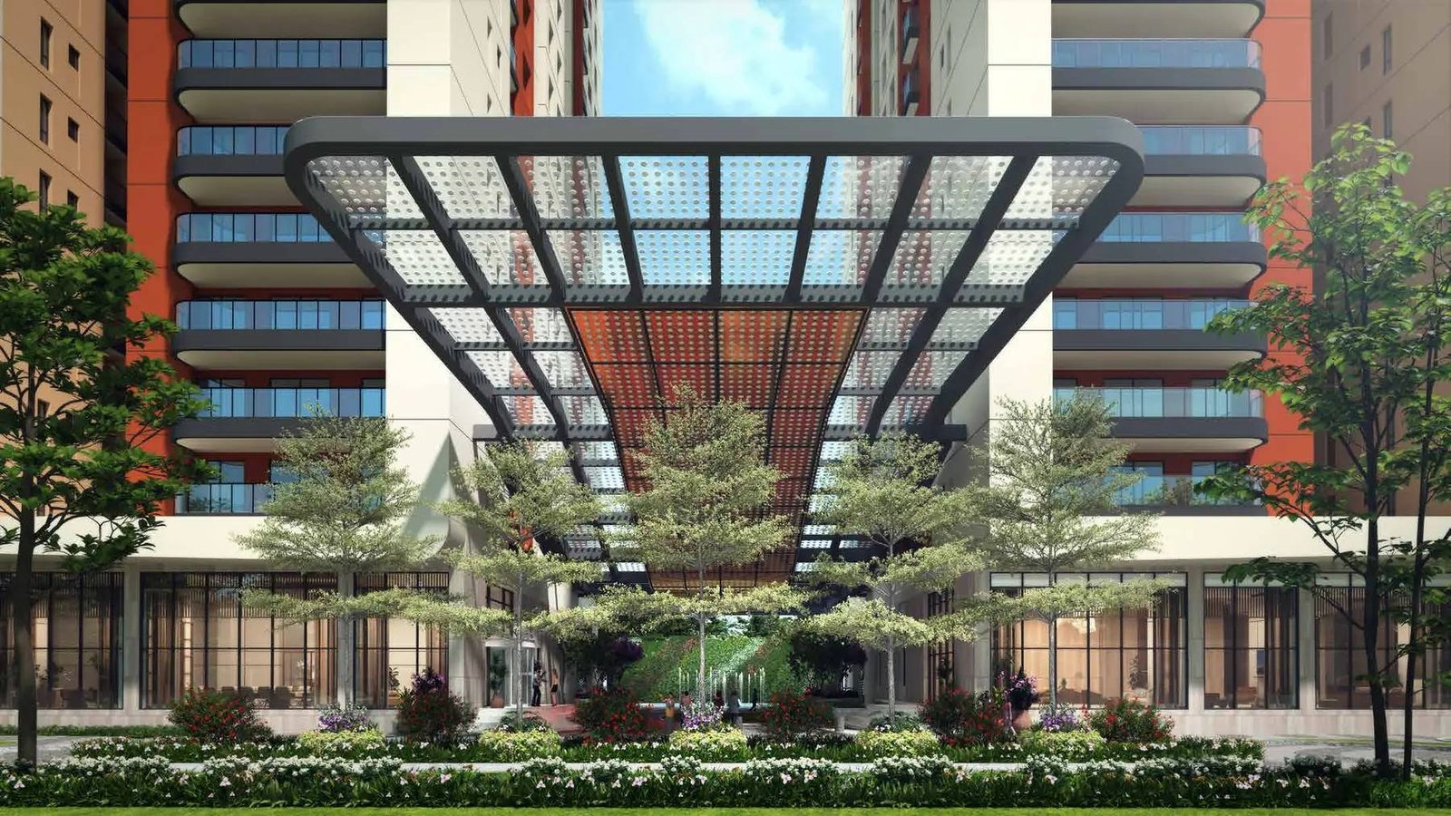 Aerial view of the residences' crown and landscaped terrace
