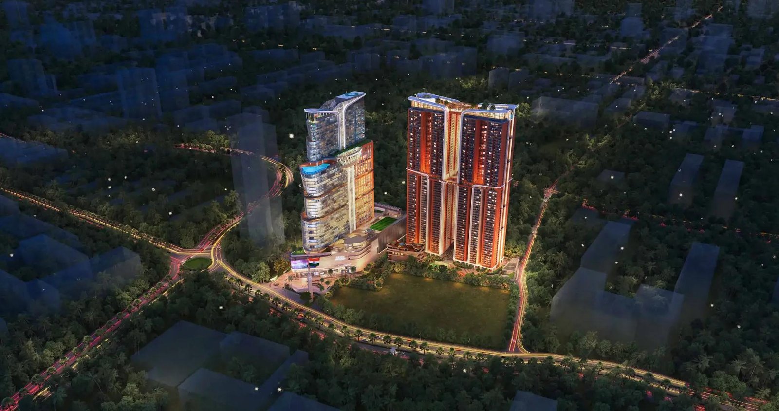 Elevated sky link bridge connecting Brigade Gateway buildings