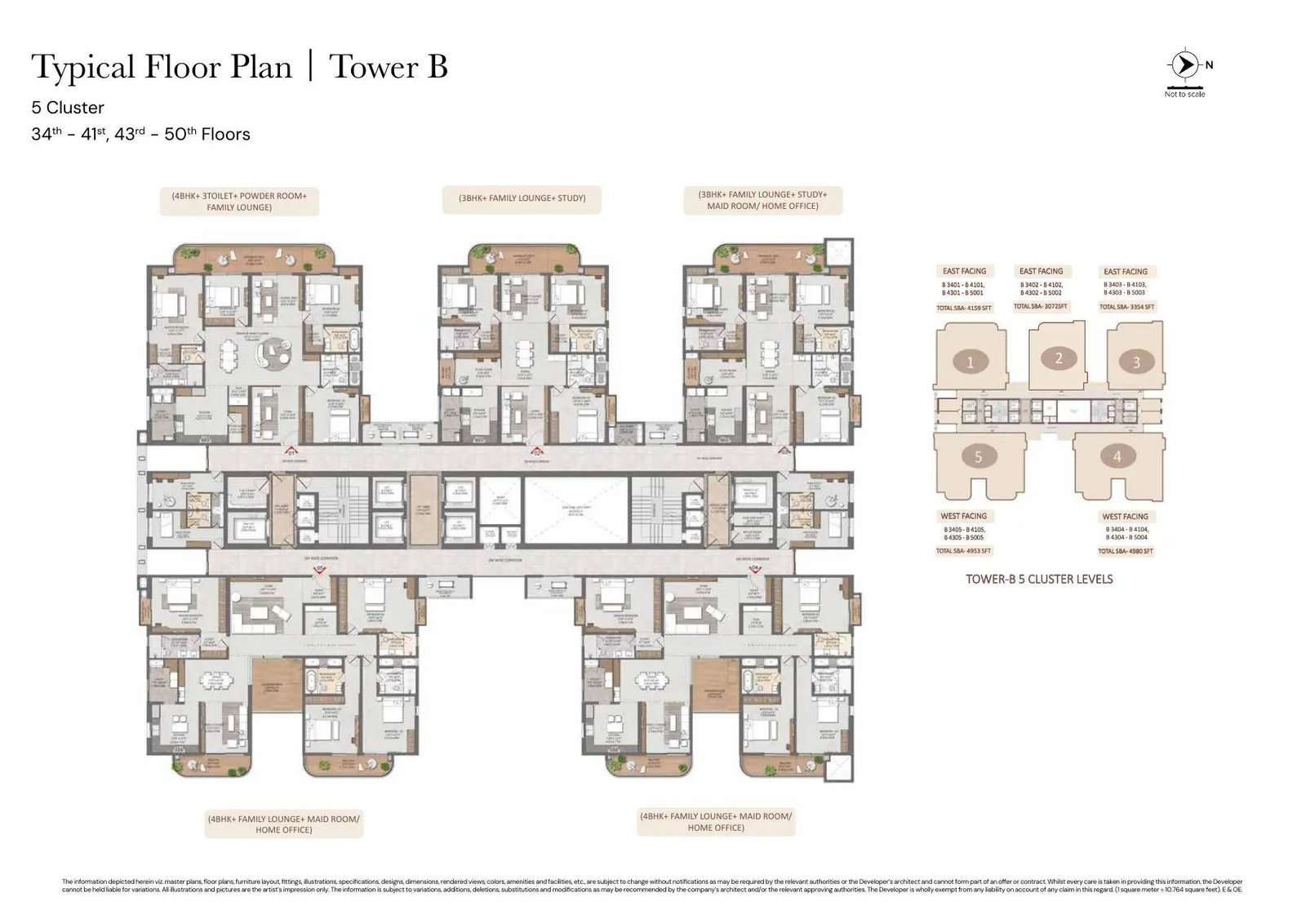 Six-home cluster refuge-level floor plan for Tower B on the 16th and 25th floors
